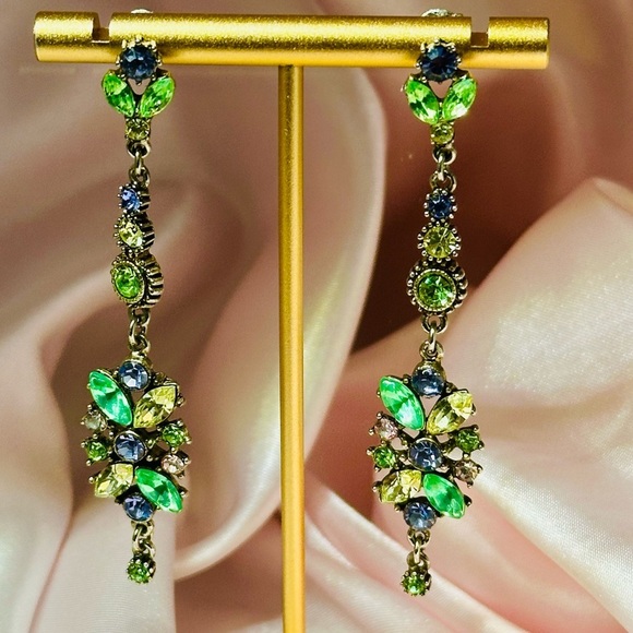 Vintage Crystal Statement Dangle Earrings - Multicolor Rhinestone Drop - Picture 1 of 17